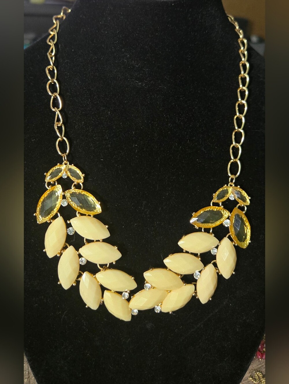 Gold-Tone Cream Leaf Statement Necklace